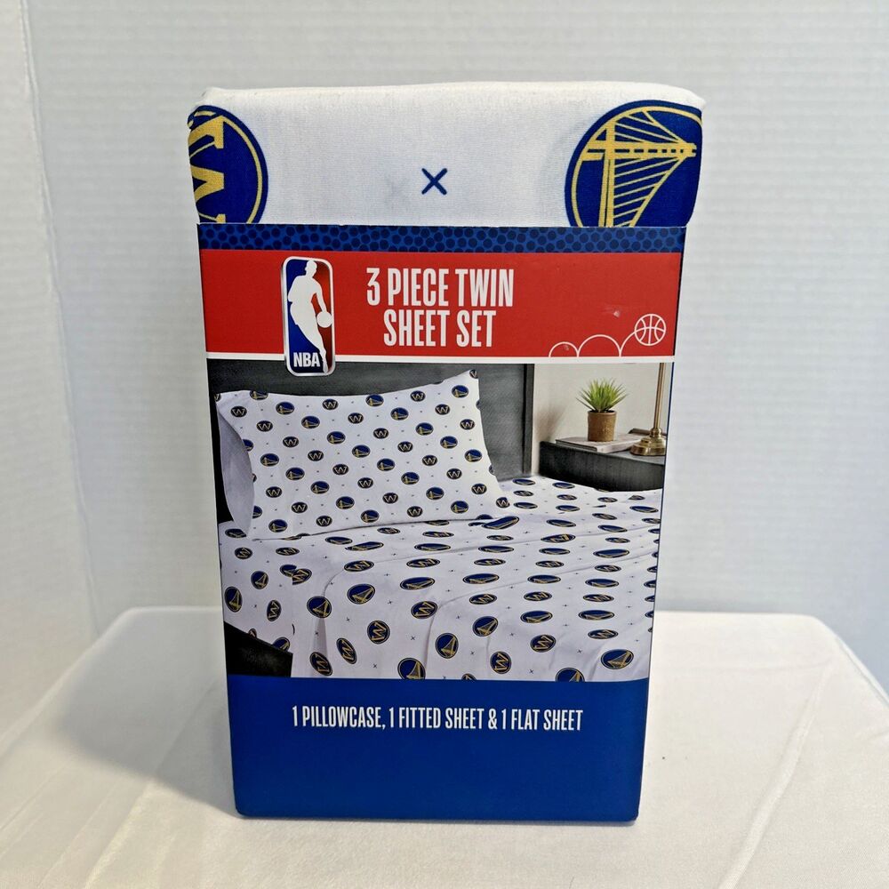 NBA Golden State Warriors Twin Sheet Set 3 Piece Bedding New -Pillow Fitted Flat